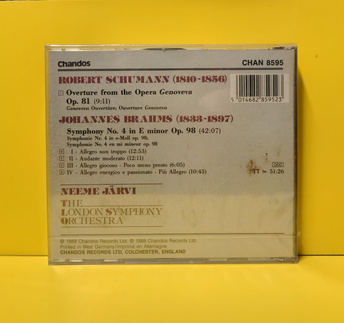 Neeme Järvi Conducts London Symphony Orchestra, Brahms, Schumann - Symphony No 4 Op.98 / Genoveva Overture - 1988 - CHAN 8595 New - Sealed - CDs Neeme Järvi Conducts London Symphony Orchestra, Brahms, Schumann - Symphony No 4 Op.98 / Genoveva Overture - 1988 - CHAN 8595 New - Sealed - CDs