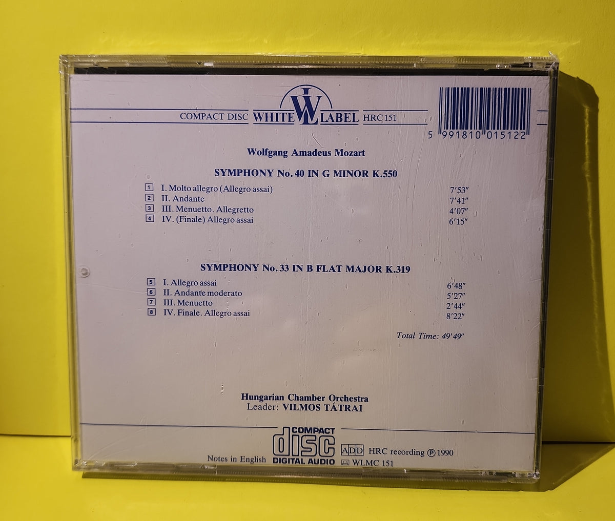 Vilmos Tatrai Hugarian Chamber Orchestra - W.A. Mozart Symphonies K.550 & K.319 - 1990 - HRC 151 New - Sealed - CDs Vilmos Tatrai Hugarian Chamber Orchestra - W.A. Mozart Symphonies K.550 & K.319 - 1990 - HRC 151 New - Sealed - CDs