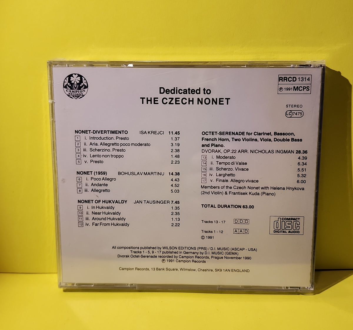 The Czech Nonet, Dvorak, Martin, Krejci, Tausinger - Dedicated To The Czech Nonet - 1991 - RRCD 1314 New - Sealed - CDs The Czech Nonet, Dvorak, Martin, Krejci, Tausinger - Dedicated To The Czech Nonet - 1991 - RRCD 1314 New - Sealed - CDs