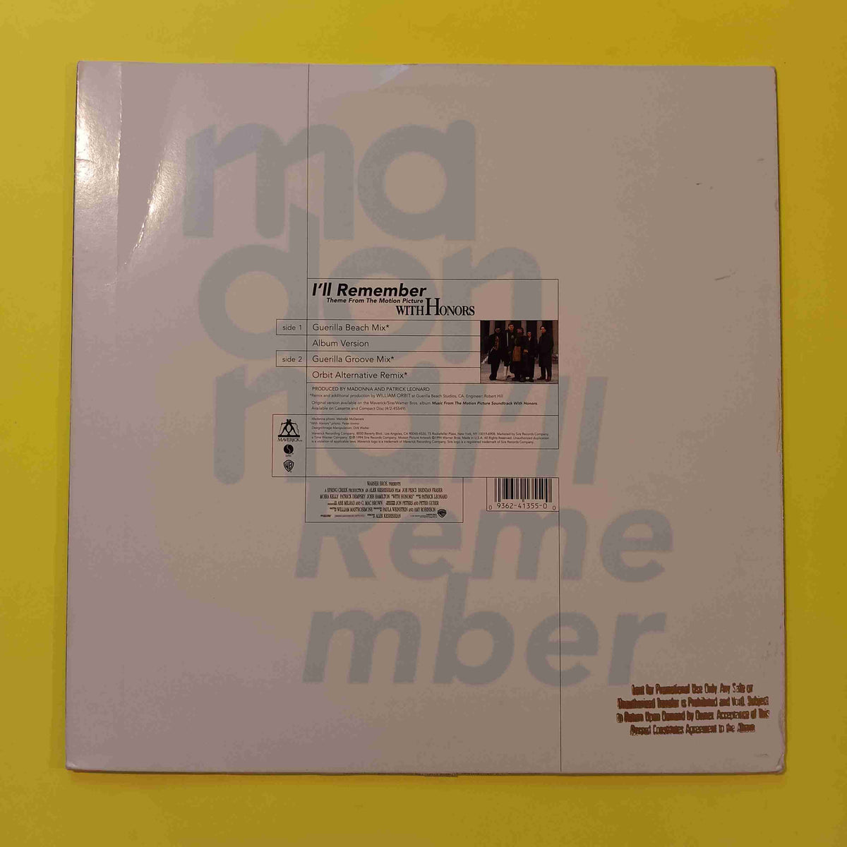 Madonna - I'll Remember (Theme From With Honors) PROMO - 1994 - 41355-0 Used - VG++ - Vinyl Madonna - I'll Remember (Theme From With Honors) PROMO - 1994 - 41355-0 Used - VG++ - Vinyl