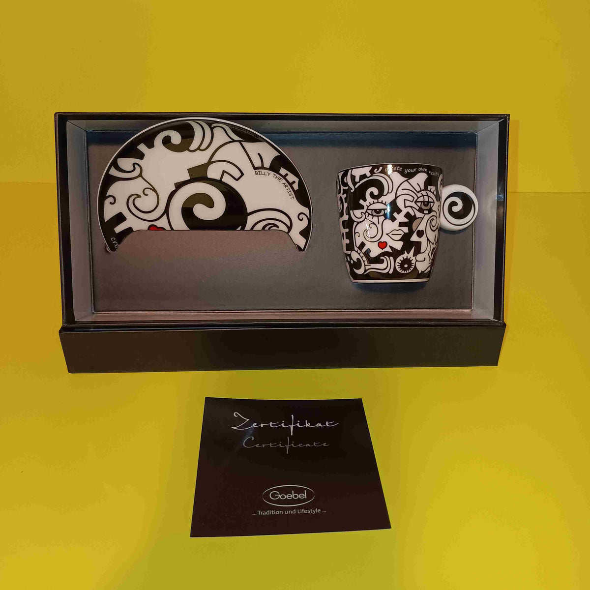 Billy The Artist - Two In One / Espresso Cup & Saucer - New - Art Billy The Artist - Two In One / Espresso Cup & Saucer - New - Art