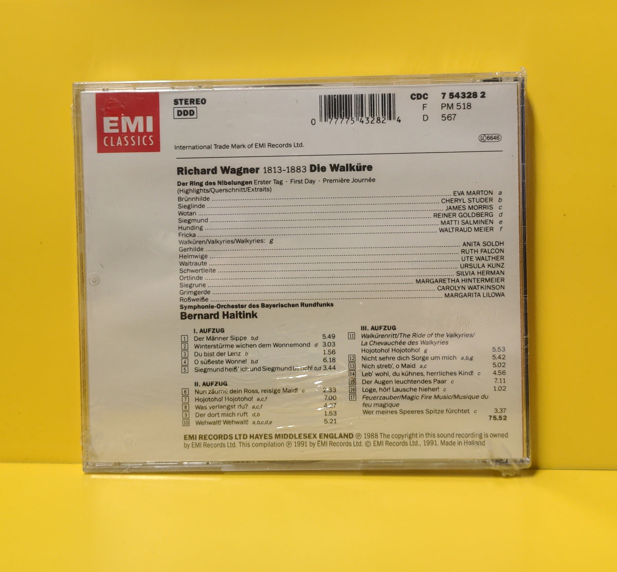 Wagner / Eva Marton, James Morris, Cheryl Studer, Reiner Goldberg, Waltraud Meier, Matti Salminen, Symphonieorchester Des Bayerischen Rundfunks, Bernard Haitink - Die Walküre - 1991 - CDC 7 54328 2 New - Sealed - CDs Wagner / Eva Marton, James Morris, Cheryl Studer, Reiner Goldberg, Waltraud Meier, Matti Salminen, Symphonieorchester Des Bayerischen Rundfunks, Bernard Haitink - Die Walküre - 1991 - CDC 7 54328 2 New - Sealed - CDs