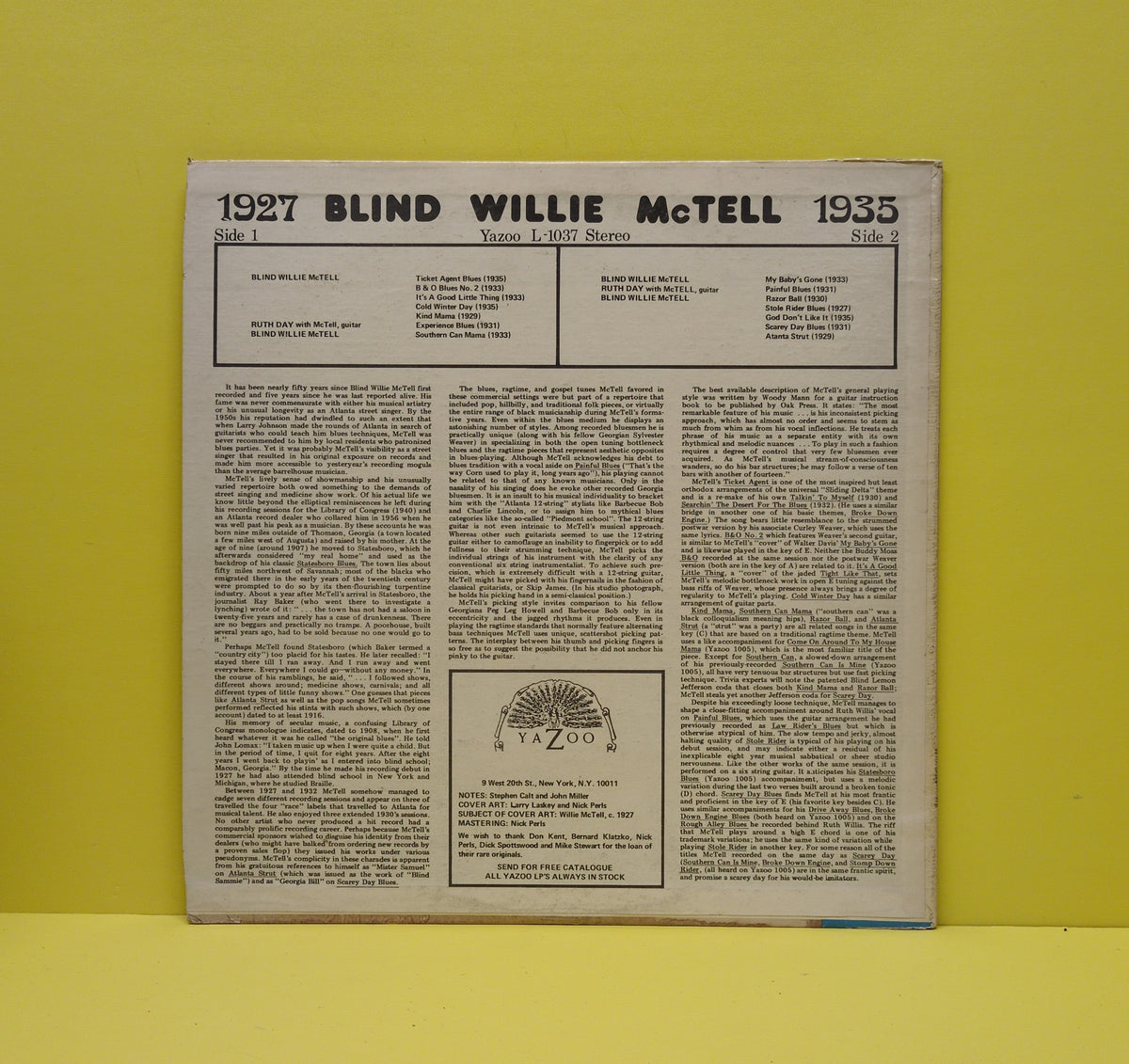 Blind Willie McTell - 1927-1935 - L-1037 Used - VG++ - Vinyl Blind Willie McTell - 1927-1935 - L-1037 Used - VG++ - Vinyl