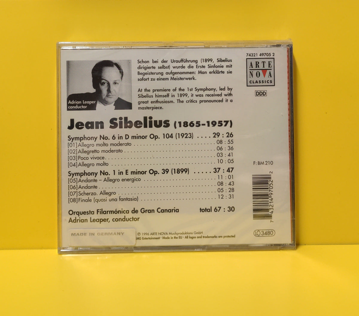 Jean Sibelius, Orquesta Filarmónica de Gran Canaria, Adrian Leaper - Symphonies Nos. 1 & 6 - 1997 - 74321 49705 2 New - Sealed - CDs Jean Sibelius, Orquesta Filarmónica de Gran Canaria, Adrian Leaper - Symphonies Nos. 1 & 6 - 1997 - 74321 49705 2 New - Sealed - CDs