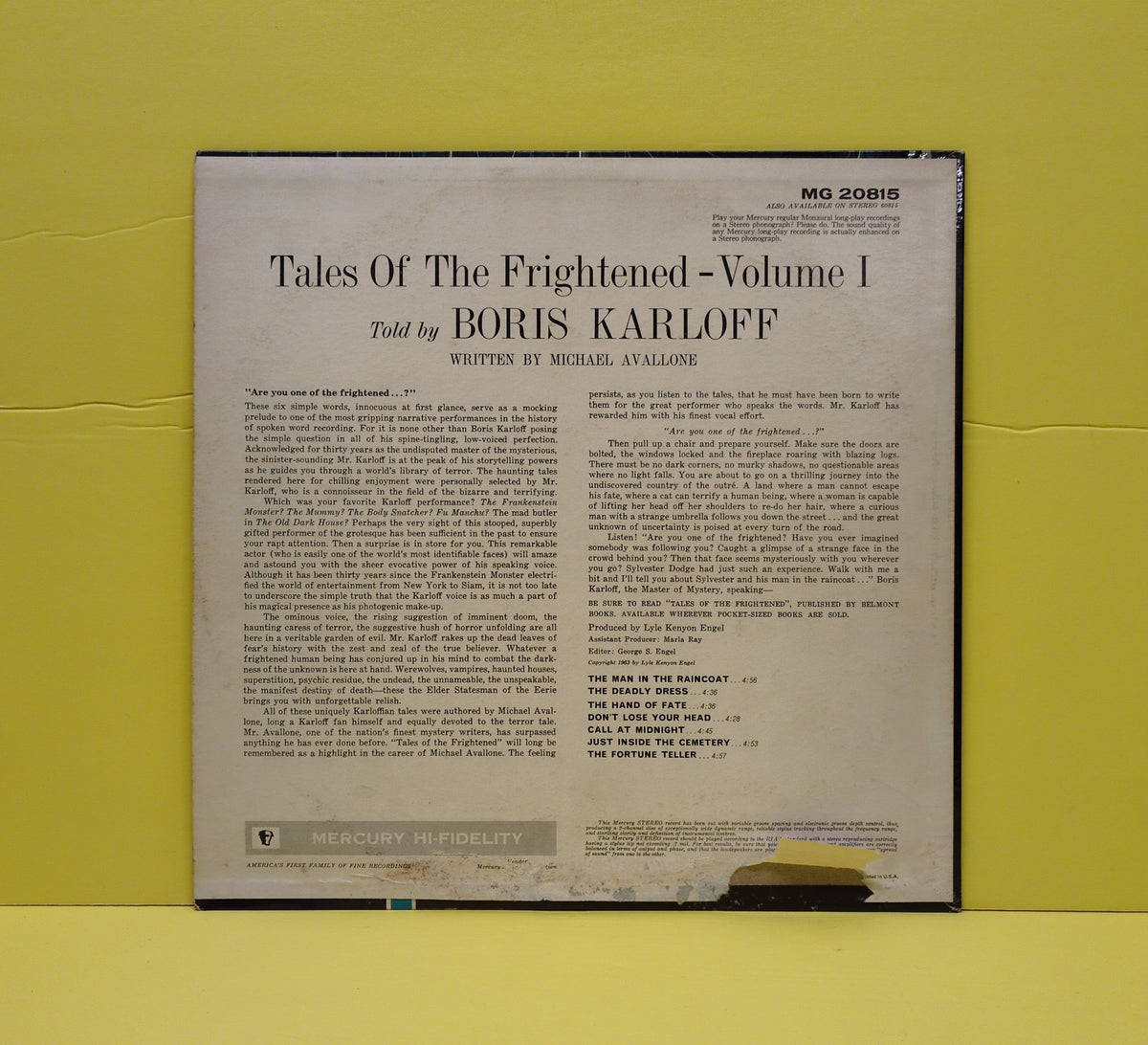 Boris Karloff - Tales Of The Frightened Volume 1 - 1963 - MG 20815 Used - VG++ - Vinyl Boris Karloff - Tales Of The Frightened Volume 1 - 1963 - MG 20815 Used - VG++ - Vinyl