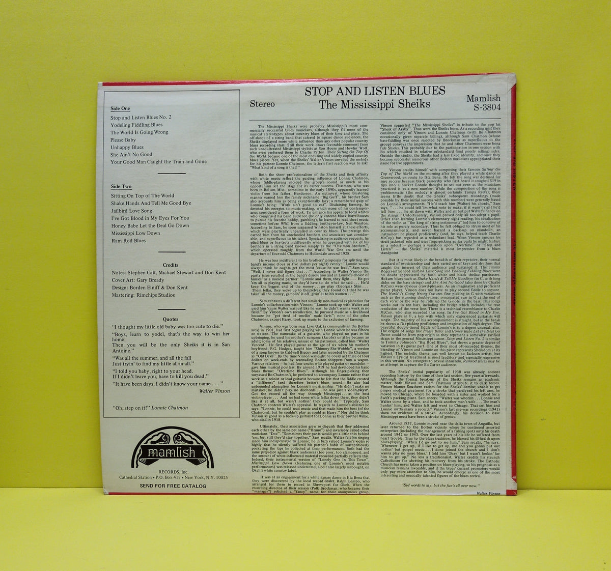 The Mississippi Sheiks - Stop And Listen - 1974 - S 3804 Used - EX - Vinyl The Mississippi Sheiks - Stop And Listen - 1974 - S 3804 Used - EX - Vinyl