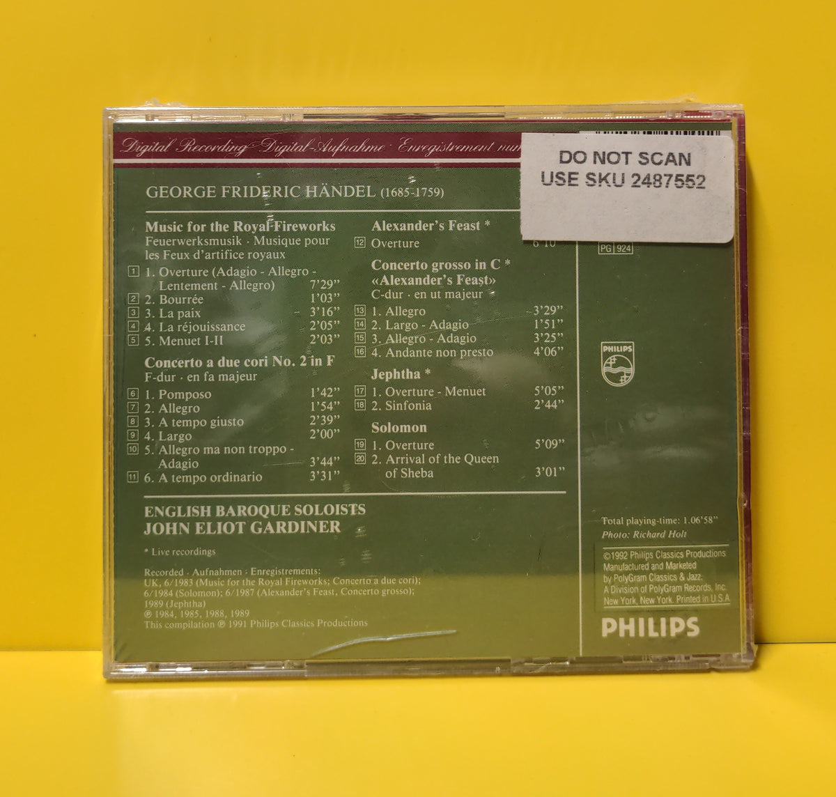 George Friedrich Händel, John Eliot Gardiner, English Baroque Soloists - Music For The Royal Fireworks / Orchestral Works - 1992 - 434 154-2 New - Sealed - CDs George Friedrich Händel, John Eliot Gardiner, English Baroque Soloists - Music For The Royal Fireworks / Orchestral Works - 1992 - 434 154-2 New - Sealed - CDs
