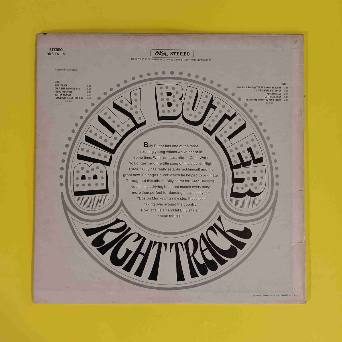 Billy Butler - Right Track ORIGINAL PROMO - 1966 - OKS 14115 Used - EX - Vinyl Billy Butler - Right Track ORIGINAL PROMO - 1966 - OKS 14115 Used - EX - Vinyl
