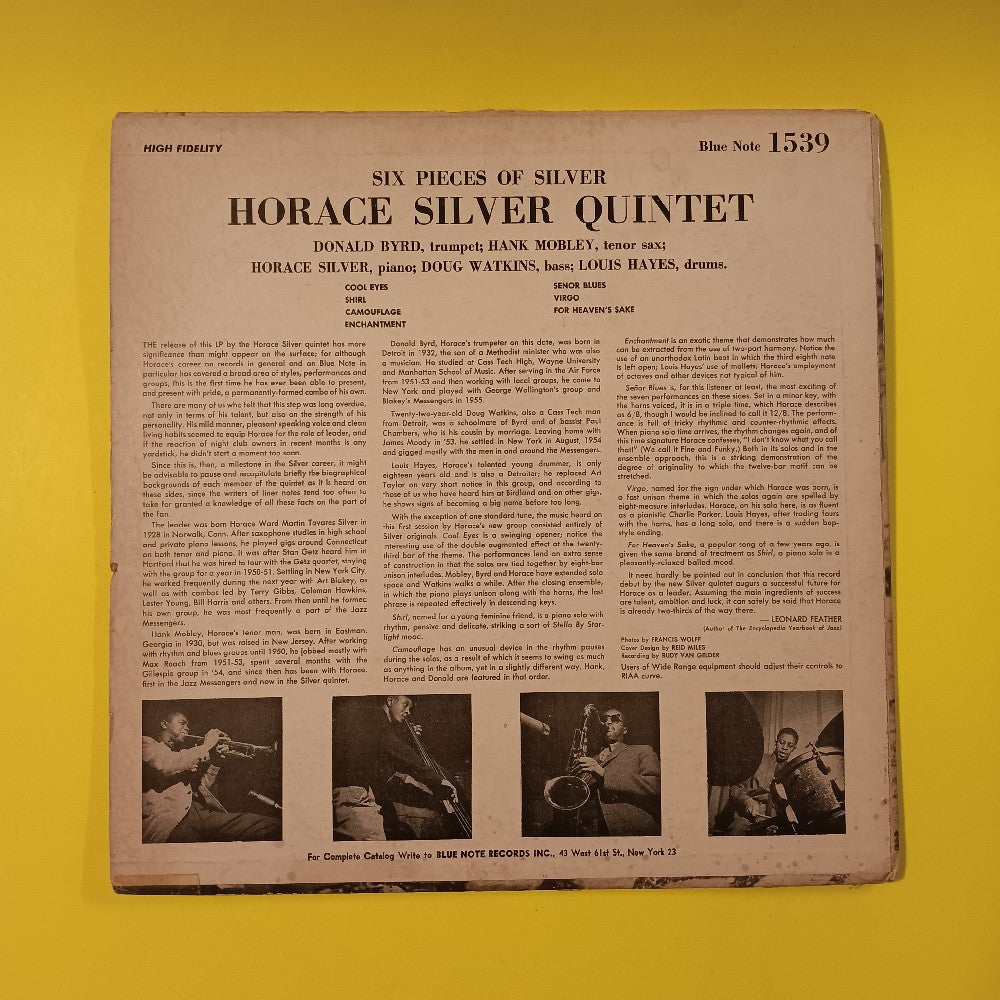 Horace Silver Quintet - 6 Pieces of Silver / RVG Mono DG P - 1962 - BLP 1539 - Used - VG+ - Vinyl Horace Silver Quintet - 6 Pieces of Silver / RVG Mono DG P - 1962 - BLP 1539 - Used - VG+ - Vinyl