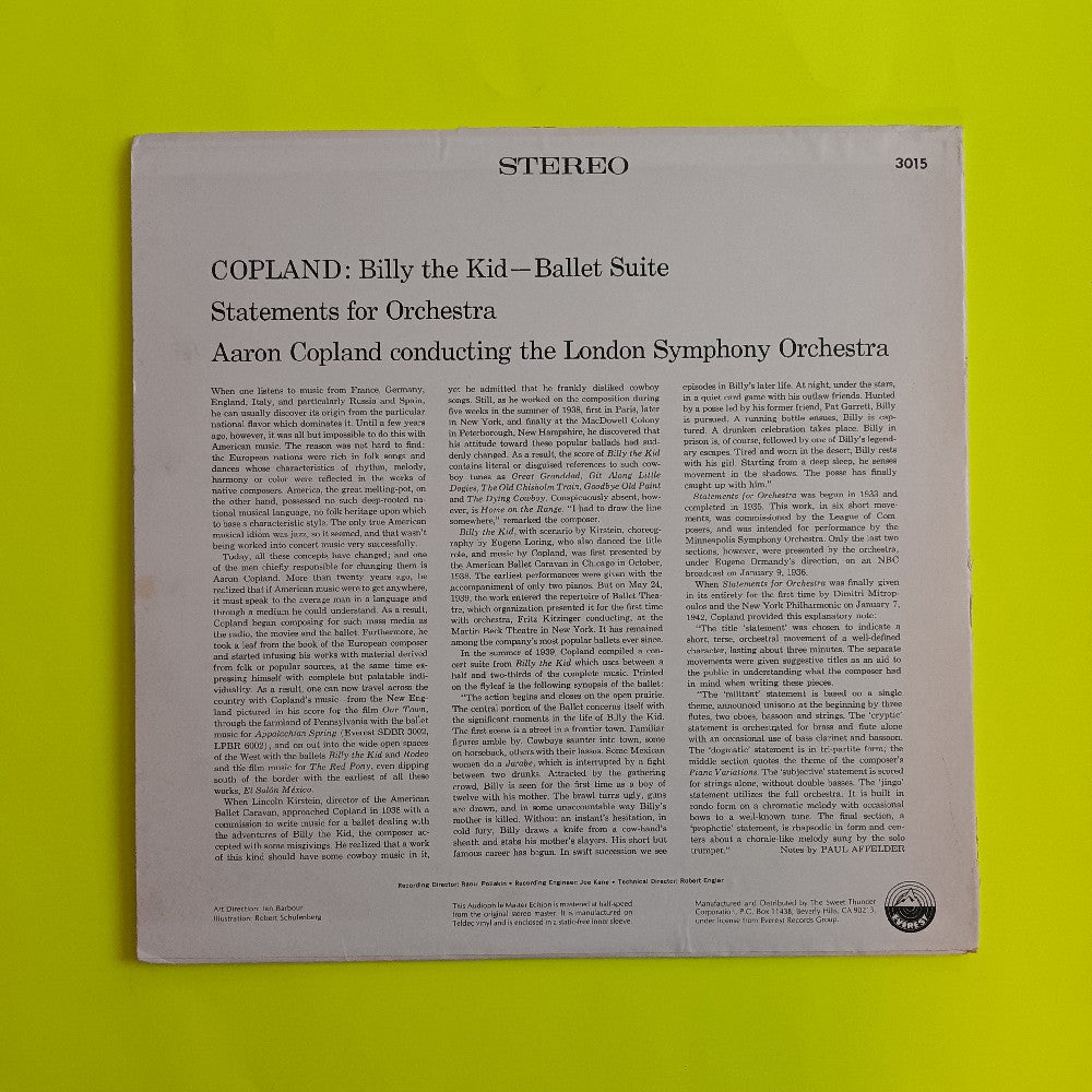Aaron Copland AUTOGRAPH / London Philharmonic - Billy The Kid Ballet Suite Edition 4 - 1981 - SDBR 3015 - Used - EX - Vinyl Aaron Copland AUTOGRAPH / London Philharmonic - Billy The Kid Ballet Suite Edition 4 - 1981 - SDBR 3015 - Used - EX - Vinyl
