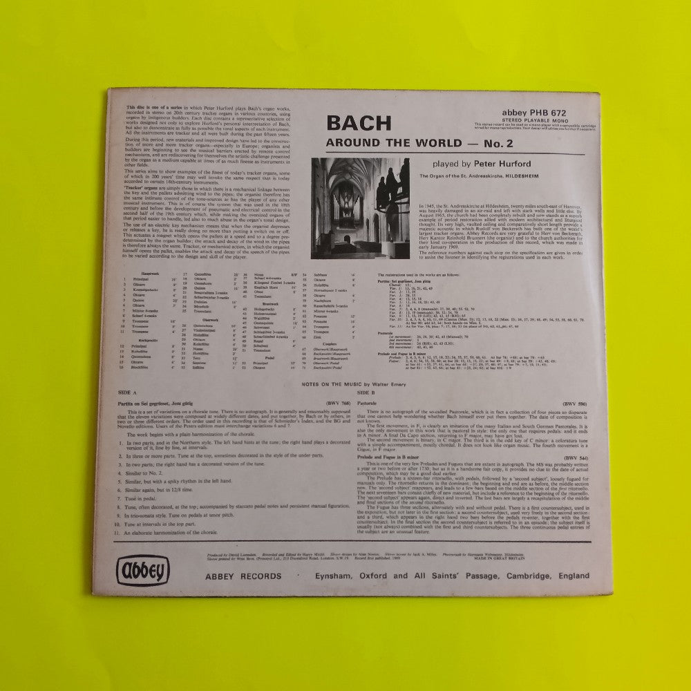 Peter Hurford / Bach - Bach Around The World - 2 Hildesheim - 1969 - PHB 672 - Used - VG++ - Vinyl Peter Hurford / Bach - Bach Around The World - 2 Hildesheim - 1969 - PHB 672 - Used - VG++ - Vinyl