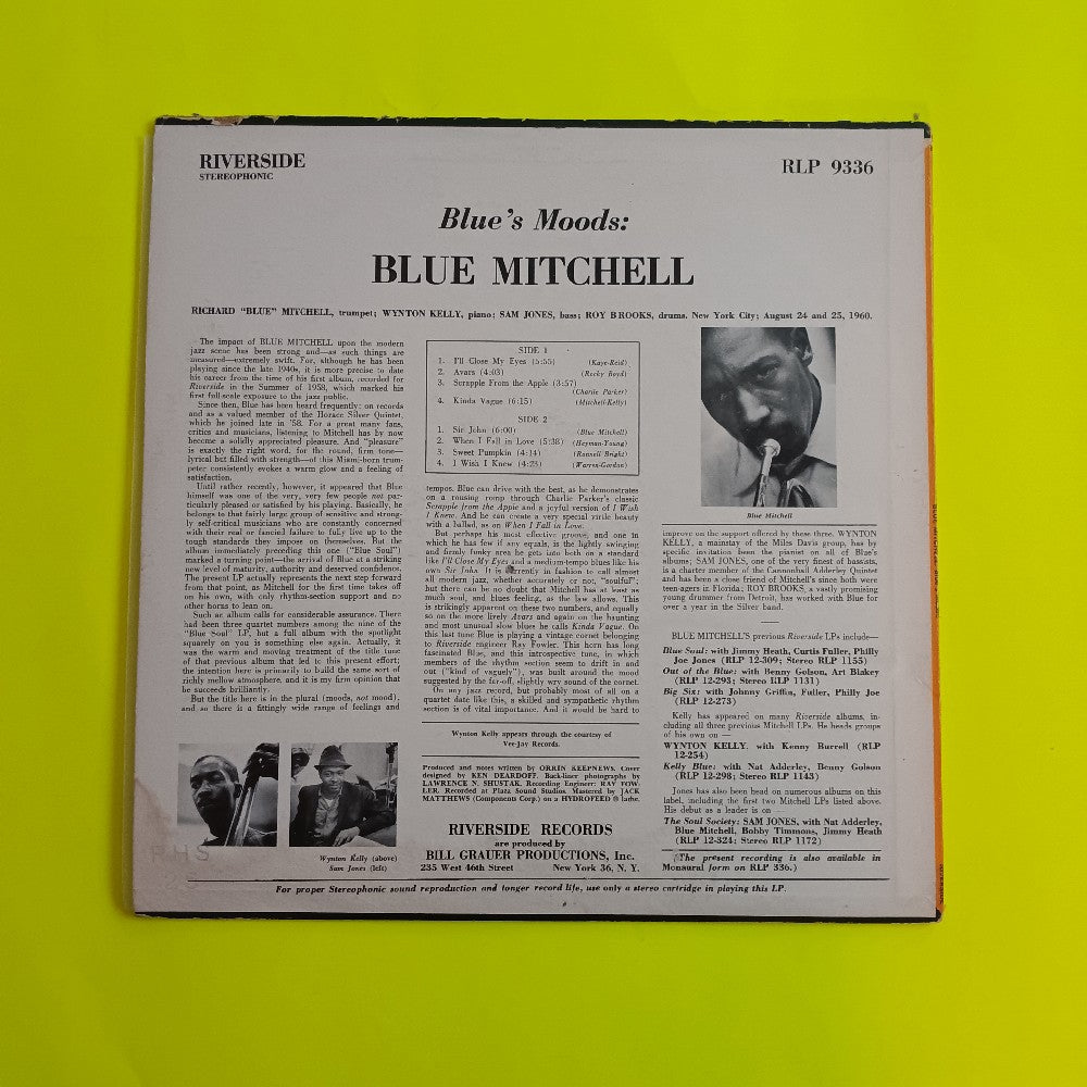 Blue Mitchell - Blue's Moods / OG Stereo - 1960 - RLP 9336 - Used - VG++ - Vinyl Blue Mitchell - Blue's Moods / OG Stereo - 1960 - RLP 9336 - Used - VG++ - Vinyl