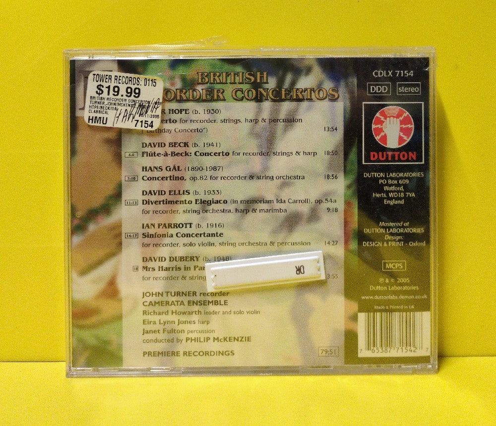 Peter Hope, David Beck, Hans Gál, David Ellis, Ian Parrott, David Dubery, John Turner, Camerata Ensemble, Philip McKenzie - British Recorder Concertos - 2005 - CDLX 7154 - New - Sealed - CDs - UK Import Peter Hope, David Beck, Hans Gál, David Ellis, Ian Parrott, David Dubery, John Turner, Camerata Ensemble, Philip McKenzie - British Recorder Concertos - 2005 - CDLX 7154 - New - Sealed - CDs - UK Import