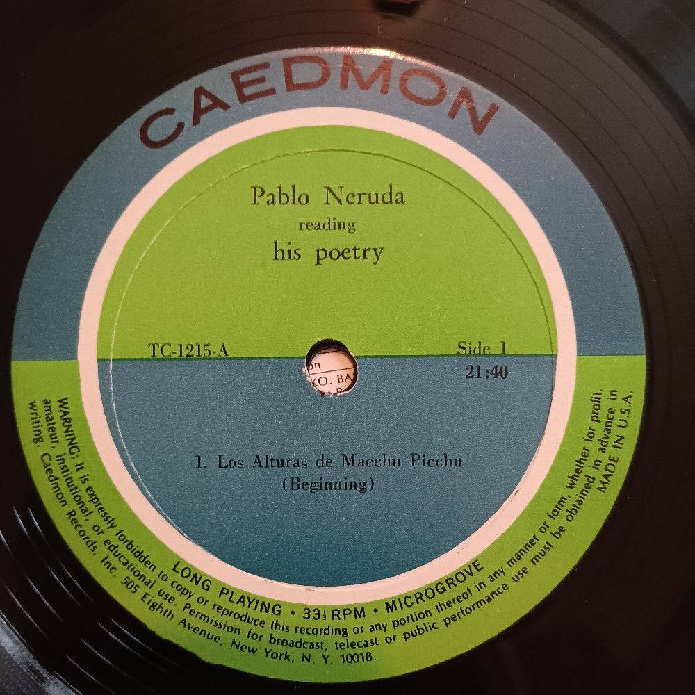 Pablo Neruda - Reading His Poetry - TC 1215 - Used - VG++ - Vinyl Pablo Neruda - Reading His Poetry - TC 1215 - Used - VG++ - Vinyl