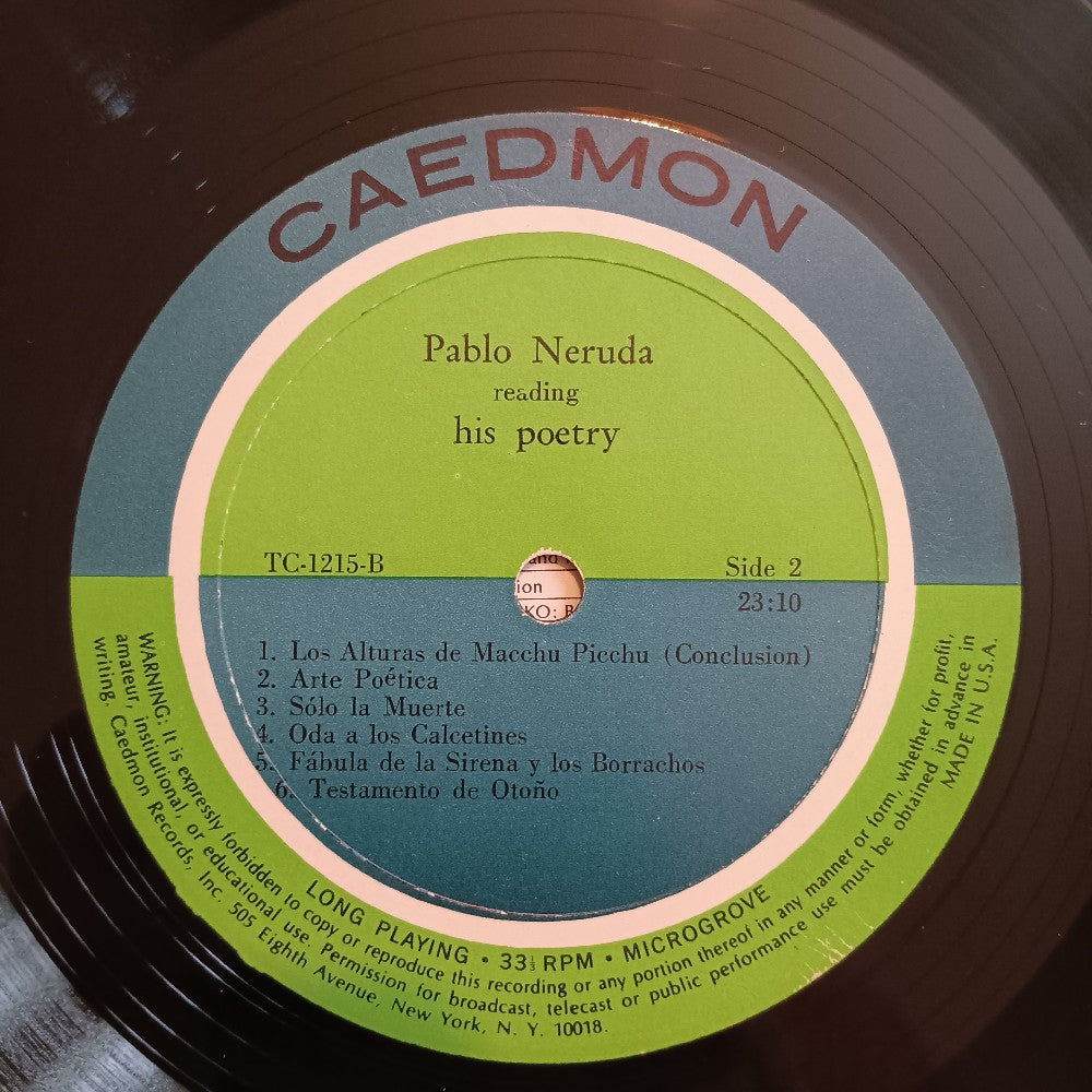 Pablo Neruda - Reading His Poetry - TC 1215 - Used - VG++ - Vinyl Pablo Neruda - Reading His Poetry - TC 1215 - Used - VG++ - Vinyl