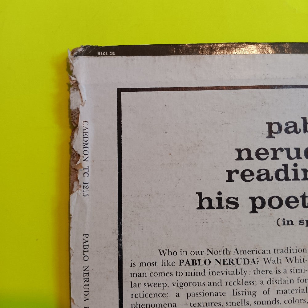 Pablo Neruda - Reading His Poetry - TC 1215 - Used - VG++ - Vinyl Pablo Neruda - Reading His Poetry - TC 1215 - Used - VG++ - Vinyl