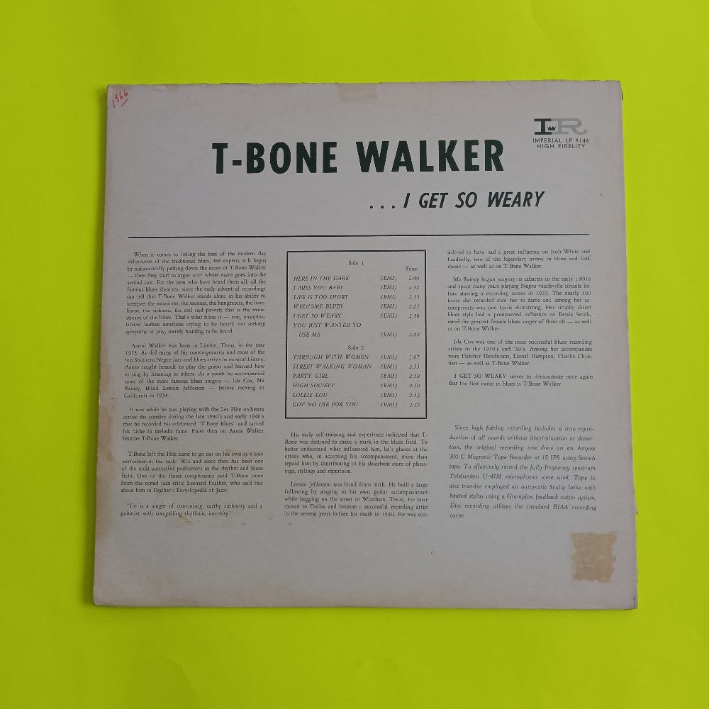 T-Bone Walker - I Get So Weary / Original DG - 1961 - LP-9146 Used - VG++ - Vinyl T-Bone Walker - I Get So Weary / Original DG - 1961 - LP-9146 Used - VG++ - Vinyl