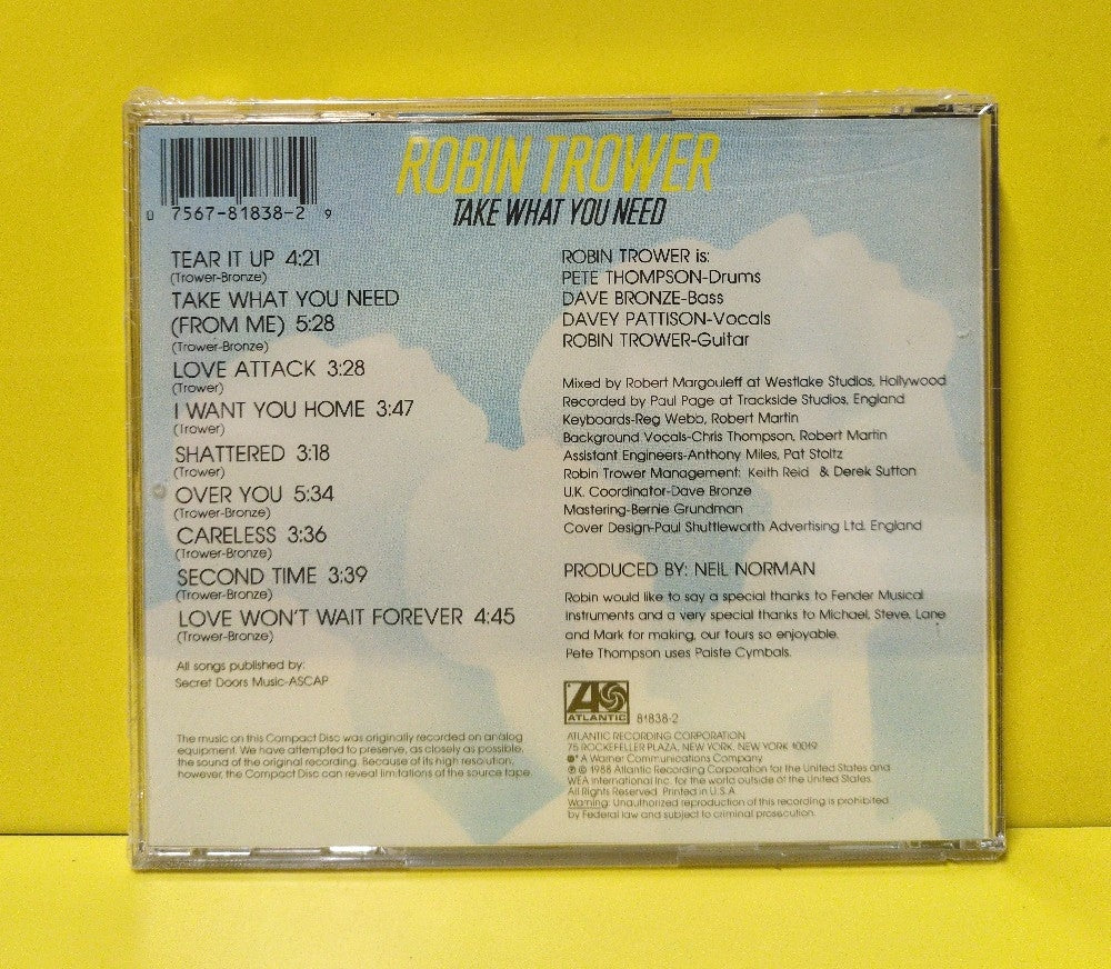 Robin Trower - Take What You Need - 1988 - 7 81838-2 - New - Sealed - CDs Robin Trower - Take What You Need - 1988 - 7 81838-2 - New - Sealed - CDs