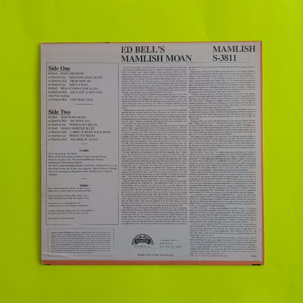 Ed Bell - Ed Bell's Mamlish Moan Blues - 1982 - S-3811 - Used - VG++ - Vinyl Ed Bell - Ed Bell's Mamlish Moan Blues - 1982 - S-3811 - Used - VG++ - Vinyl