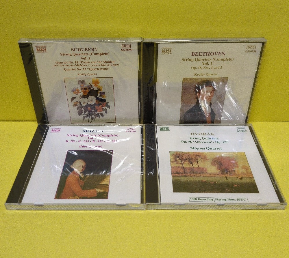 Schubert, Dvorak, Beethoven, Mozart - Famous String Quartets - 1996 - 8.504006 - New - New - CDs - 4xCD Box Set - No Shrink Wrap On Box Schubert, Dvorak, Beethoven, Mozart - Famous String Quartets - 1996 - 8.504006 - New - New - CDs - 4xCD Box Set - No Shrink Wrap On Box