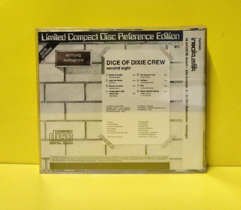 The Dice Of Dixie Crew - Second Sight - 1983 - inak 822 CD - New - Sealed - CDs - Limited Edition - Taped-Up Notice Back Cover The Dice Of Dixie Crew - Second Sight - 1983 - inak 822 CD - New - Sealed - CDs - Limited Edition - Taped-Up Notice Back Cover