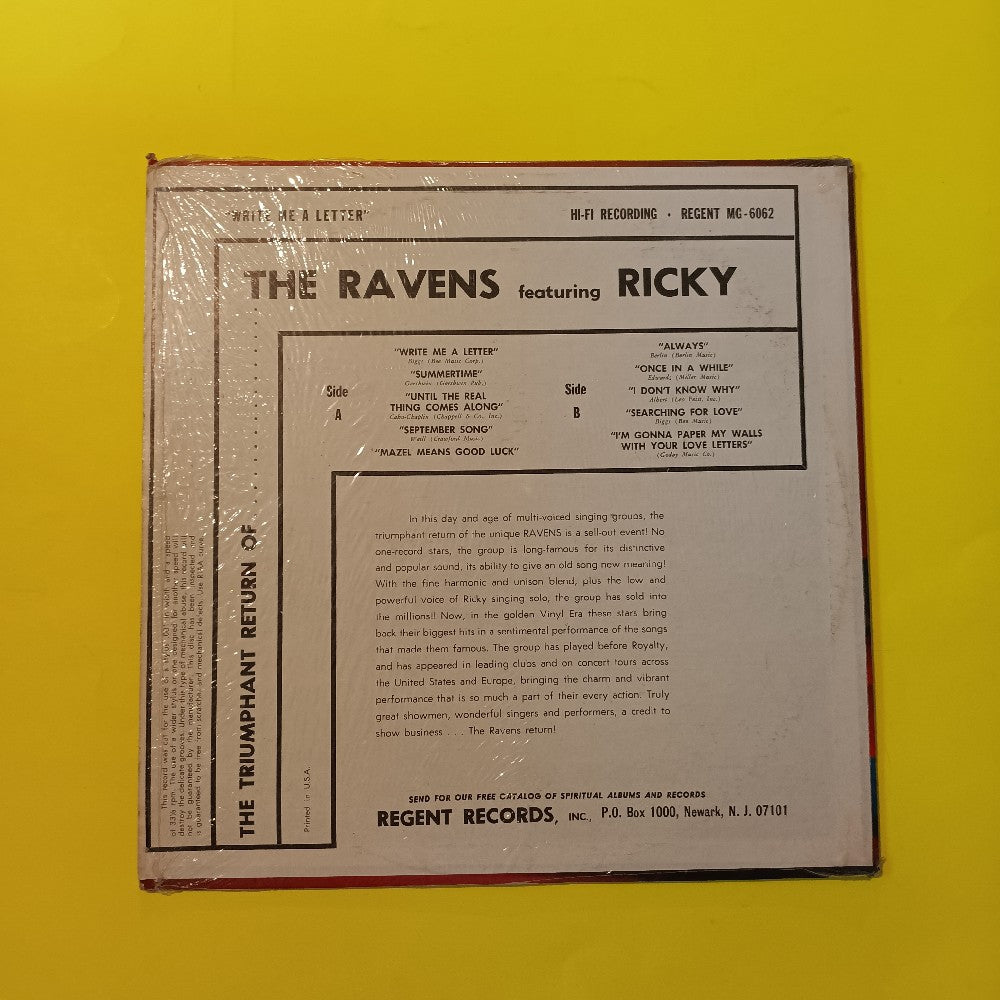The Ravens Starring Ricky - Write Me A Letter IN SHRINK - 1957 - RMG 6062 - Used - VG++ - Vinyl The Ravens Starring Ricky - Write Me A Letter IN SHRINK - 1957 - RMG 6062 - Used - VG++ - Vinyl