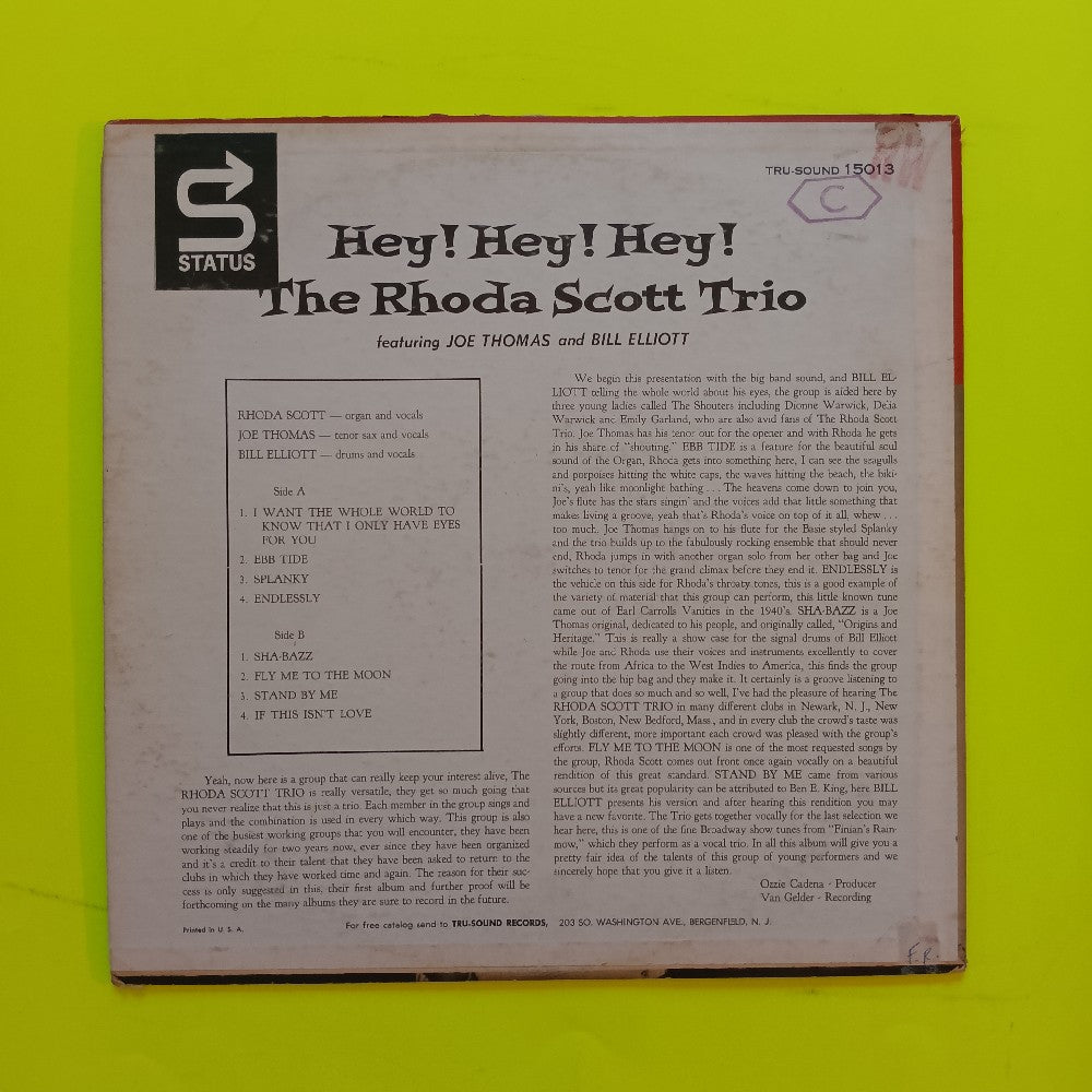The Rhoda Scott Trio - Hey Hey Hey! - 1962 - TRU 15013 - Used - VG++ - Vinyl The Rhoda Scott Trio - Hey Hey Hey! - 1962 - TRU 15013 - Used - VG++ - Vinyl