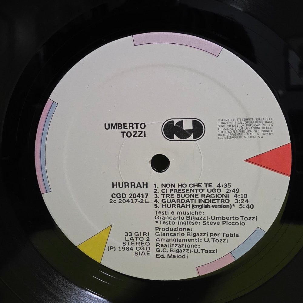 Umberto Tozzi - Hurrah! - 1984 - CGD 20417 - Used - VG++ - Vinyl Umberto Tozzi - Hurrah! - 1984 - CGD 20417 - Used - VG++ - Vinyl