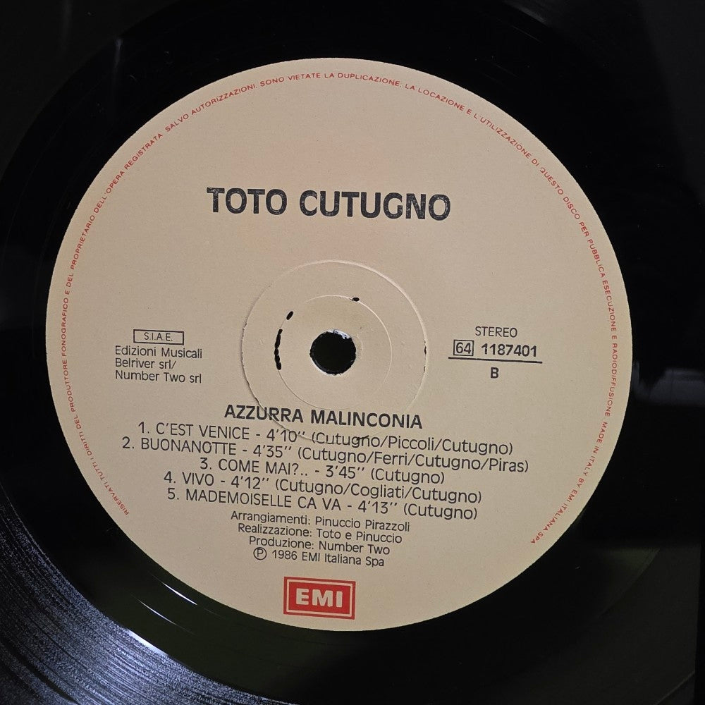 Toto Cutugno - Azzurra Malinconia - 1986 - 64 1187401 - Used - VG++ - Vinyl Toto Cutugno - Azzurra Malinconia - 1986 - 64 1187401 - Used - VG++ - Vinyl