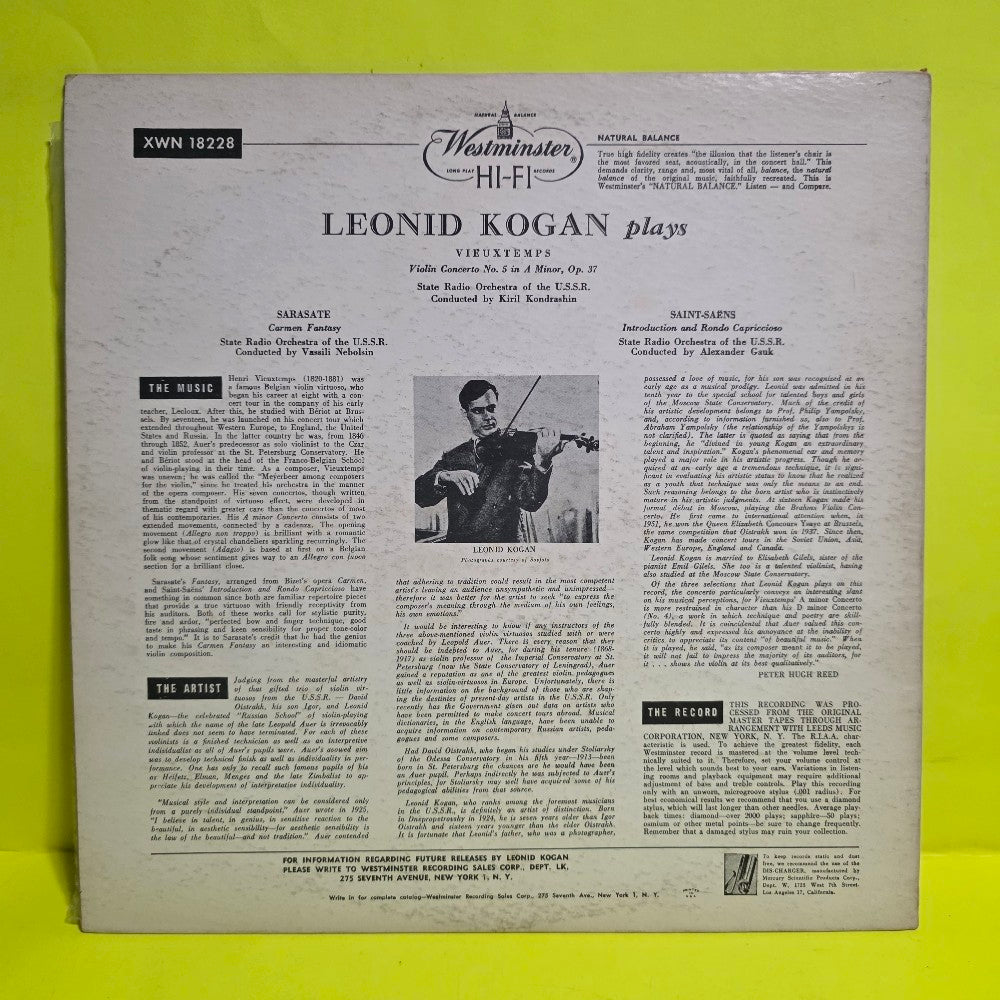 Leonid Kogan - Leonid Kogan Plays RARE Mono - XWN 18228 - Used - VG++ - Vinyl Leonid Kogan - Leonid Kogan Plays RARE Mono - XWN 18228 - Used - VG++ - Vinyl
