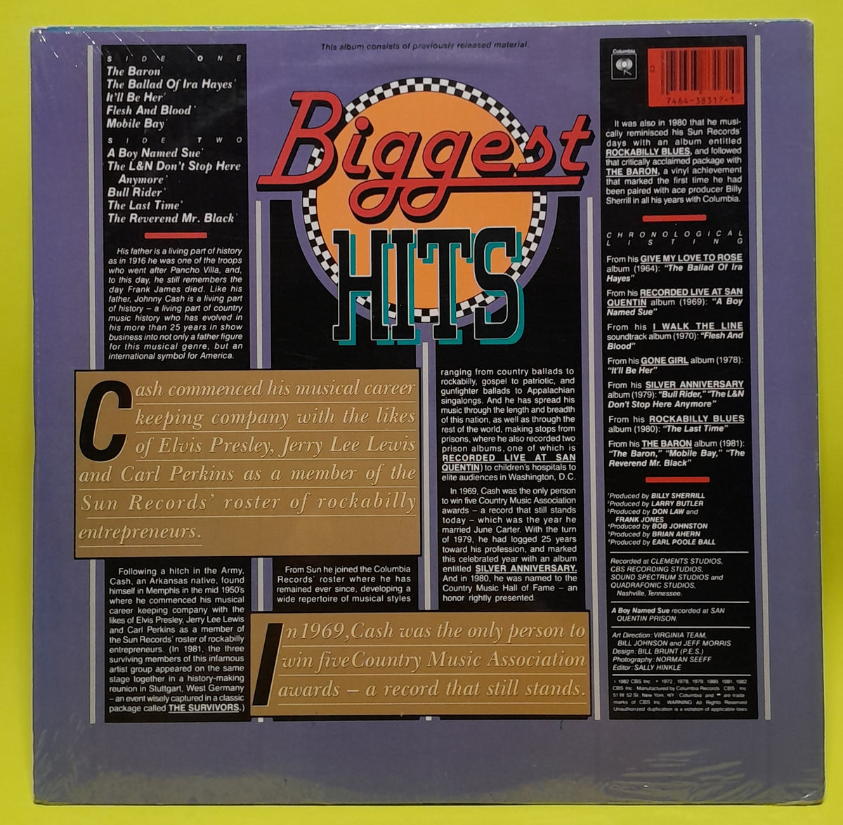 Johnny Cash - Biggest Hits - 1982 - FC 38317 New - Sealed - Vinyl