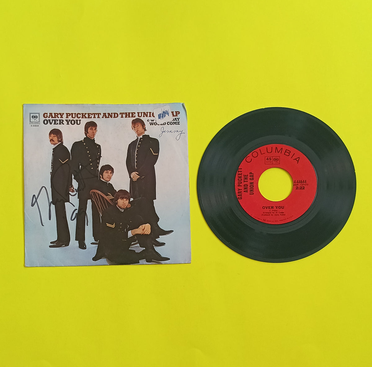 Gary Puckett and the Union Gap - Over You AUTOGRAPHED 7" - 1968 - 4-44644 Used - VG+ - Vinyl