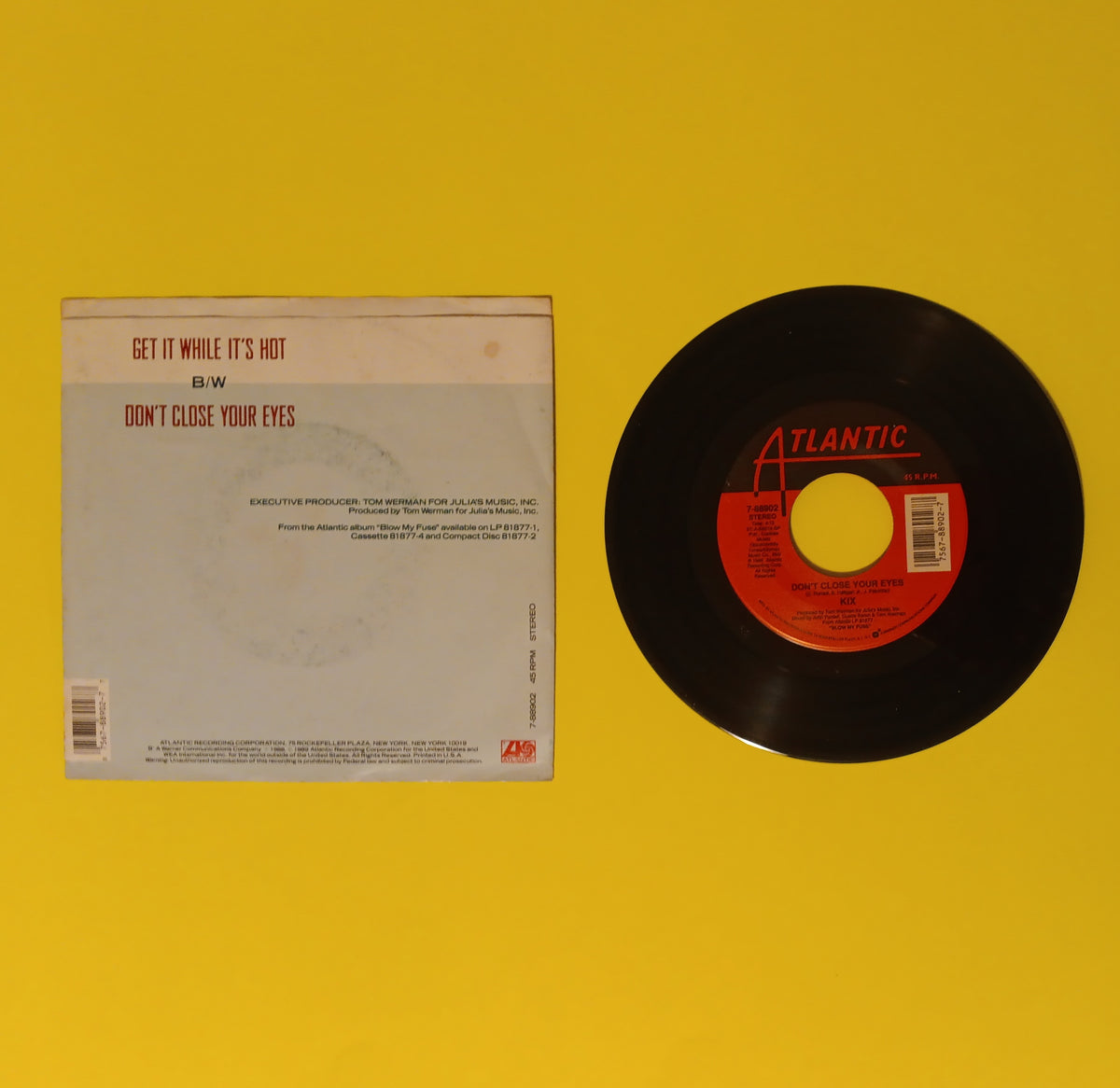 Kix  - Get It While It's Hot  - 1989 - 7-88902 Used - EX - 7" Vinyl