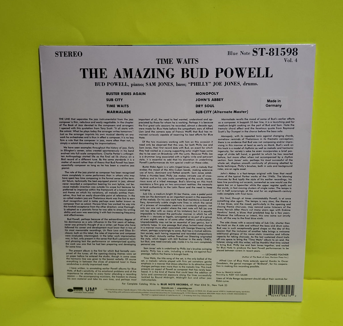 Bud Powell - Time Waits (The Amazing Bud Powell) - 2022 - 4508216 New - Sealed - Vinyl