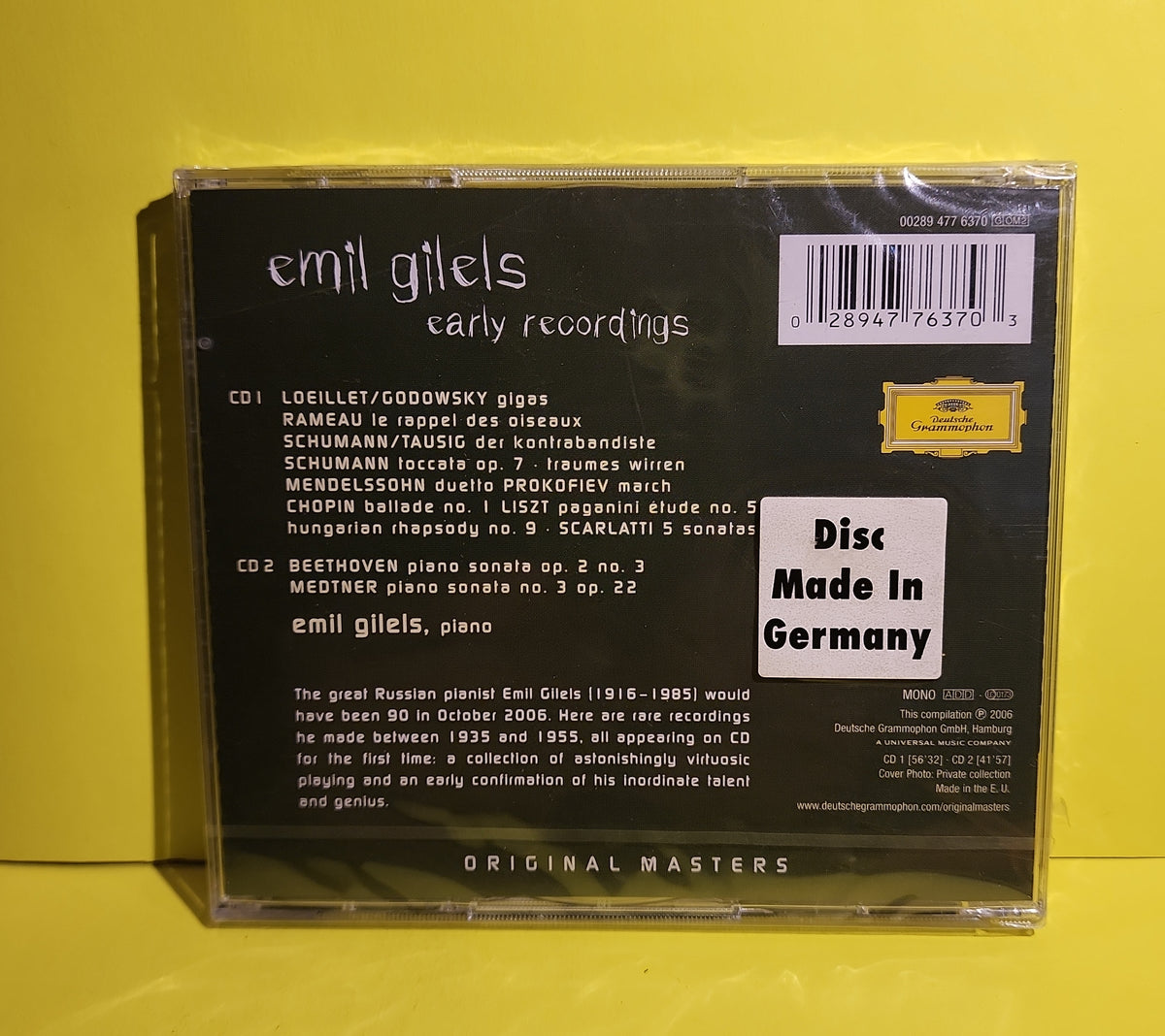 Emil Gilels - Early Recordings - 2006 - 00289 477 6370 New - Sealed - CDs