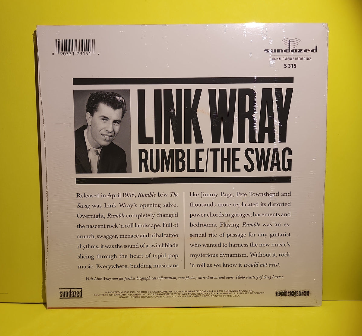 Link Wray & His Ray Men - 7" Colored Rumble / The Swag - 2015 - S 315 New - Sealed - Vinyl