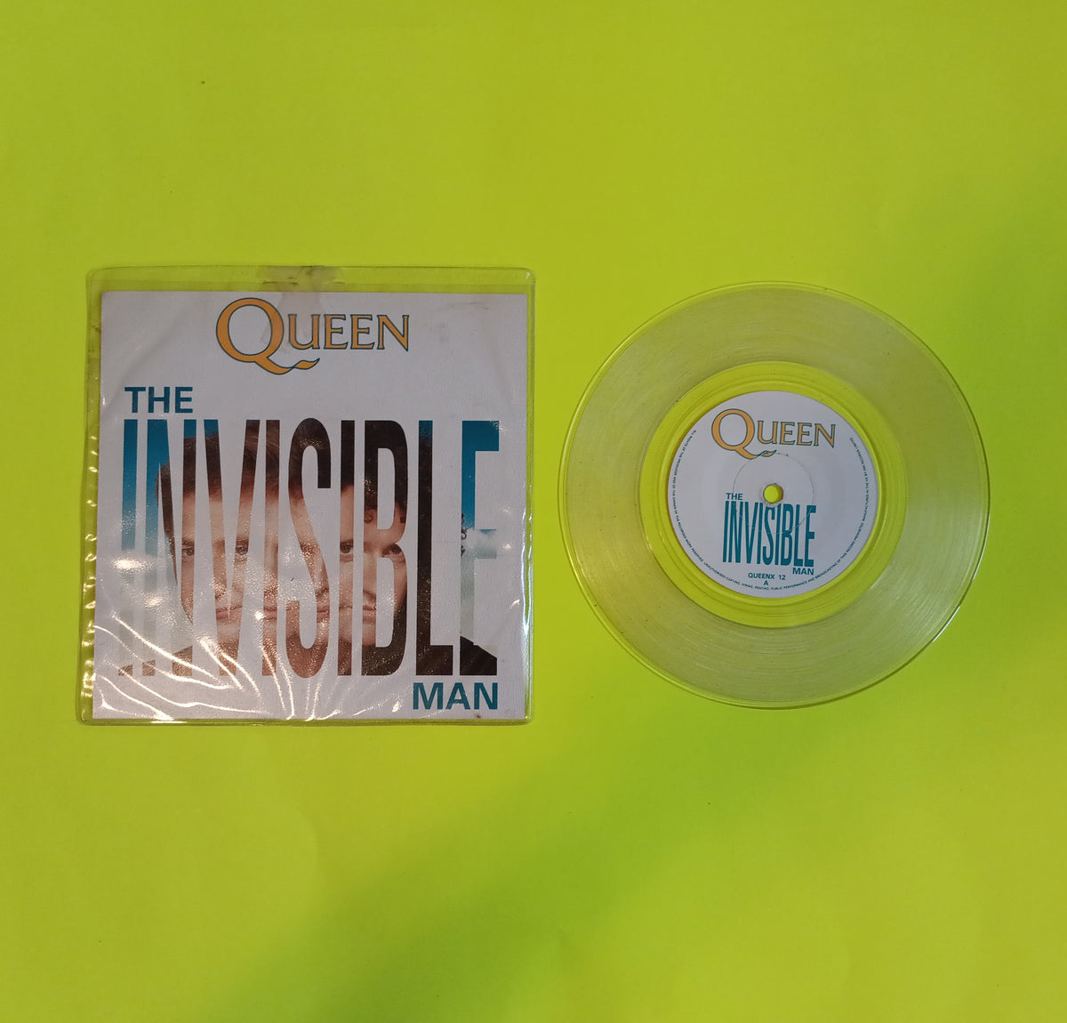 Queen - The Invisible Man / Hijack My Heart - 1989 - QUEENX 12 Used - EX - 7" Clear Vinyl