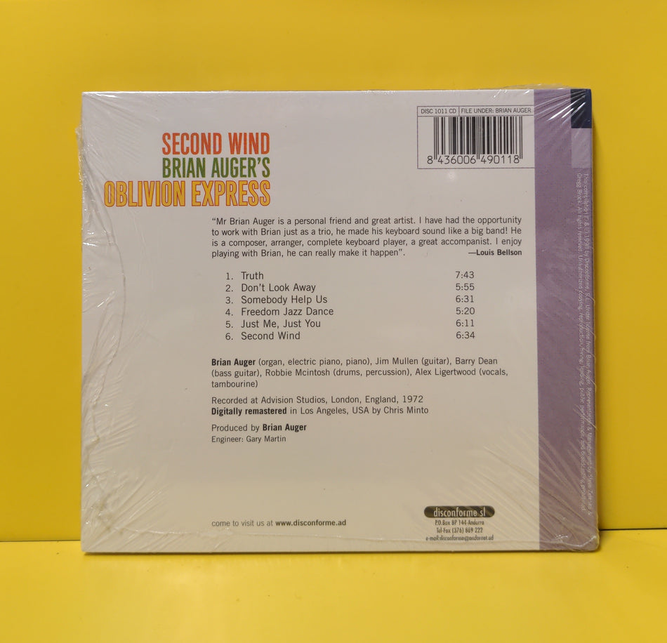 Brian Auger's Oblivion Express - Second Wind - 1998 - DISC 1011 CD New - Sealed - CDs - Limited Edition - Reissue