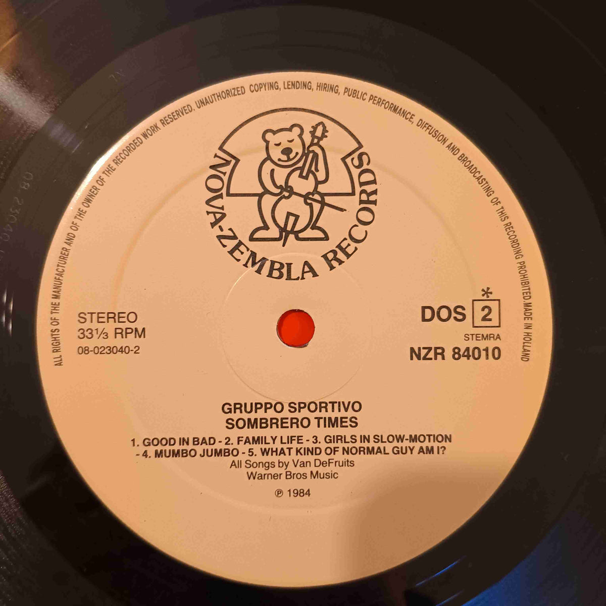 Gruppo Sportivo - Sombrero Times (Holland W/ Insert) - 1984 - NZR 84010 Used - VG++ - Vinyl