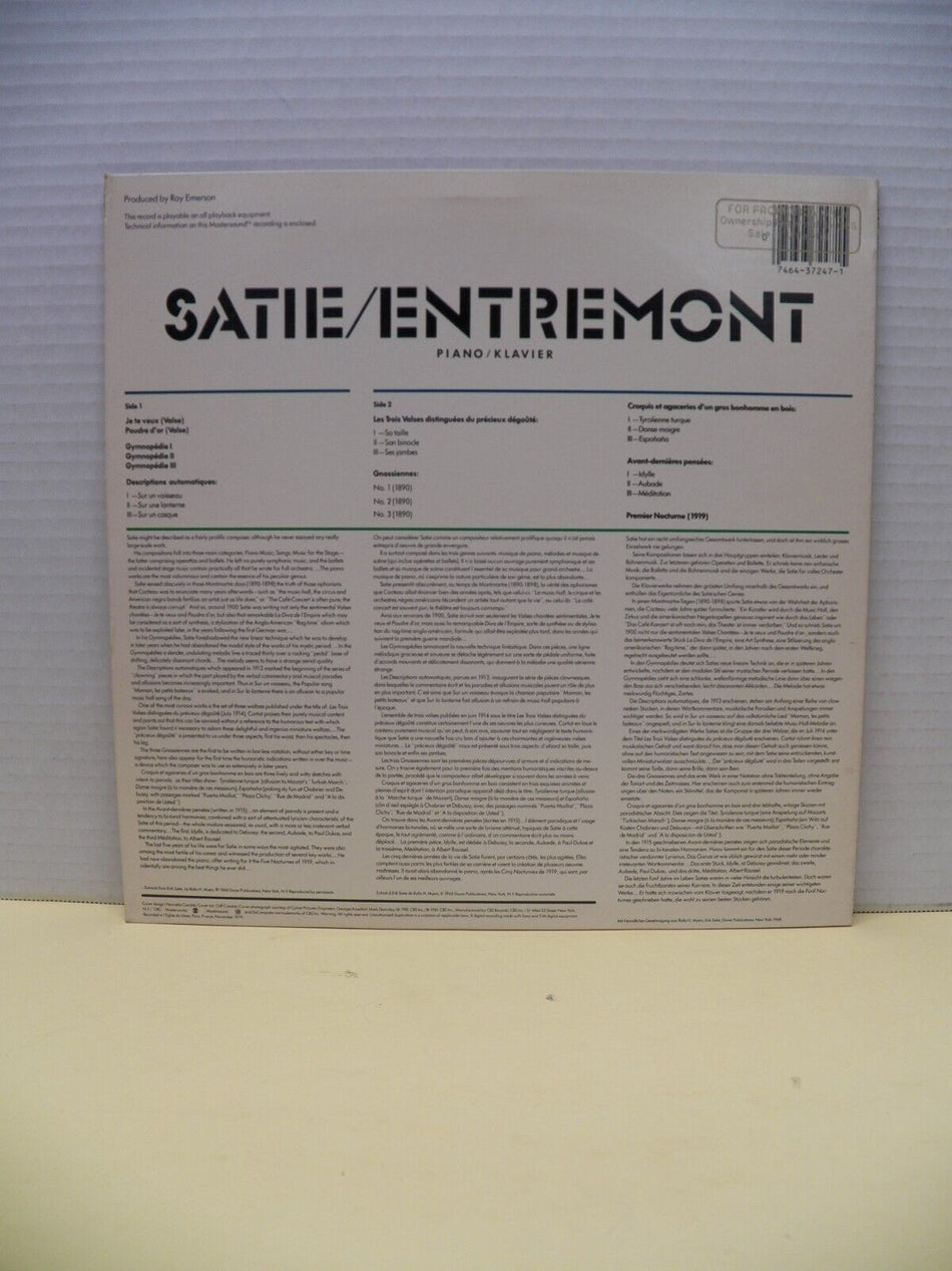 12" LP NM- Erik Satie/Philippe Entremont Piano 1981 CBS Masterworks Promo