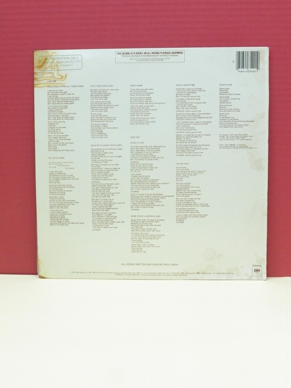 12" LP EX Paul Simon Still Crazy After All These Years 1981 Half-Speed Promo