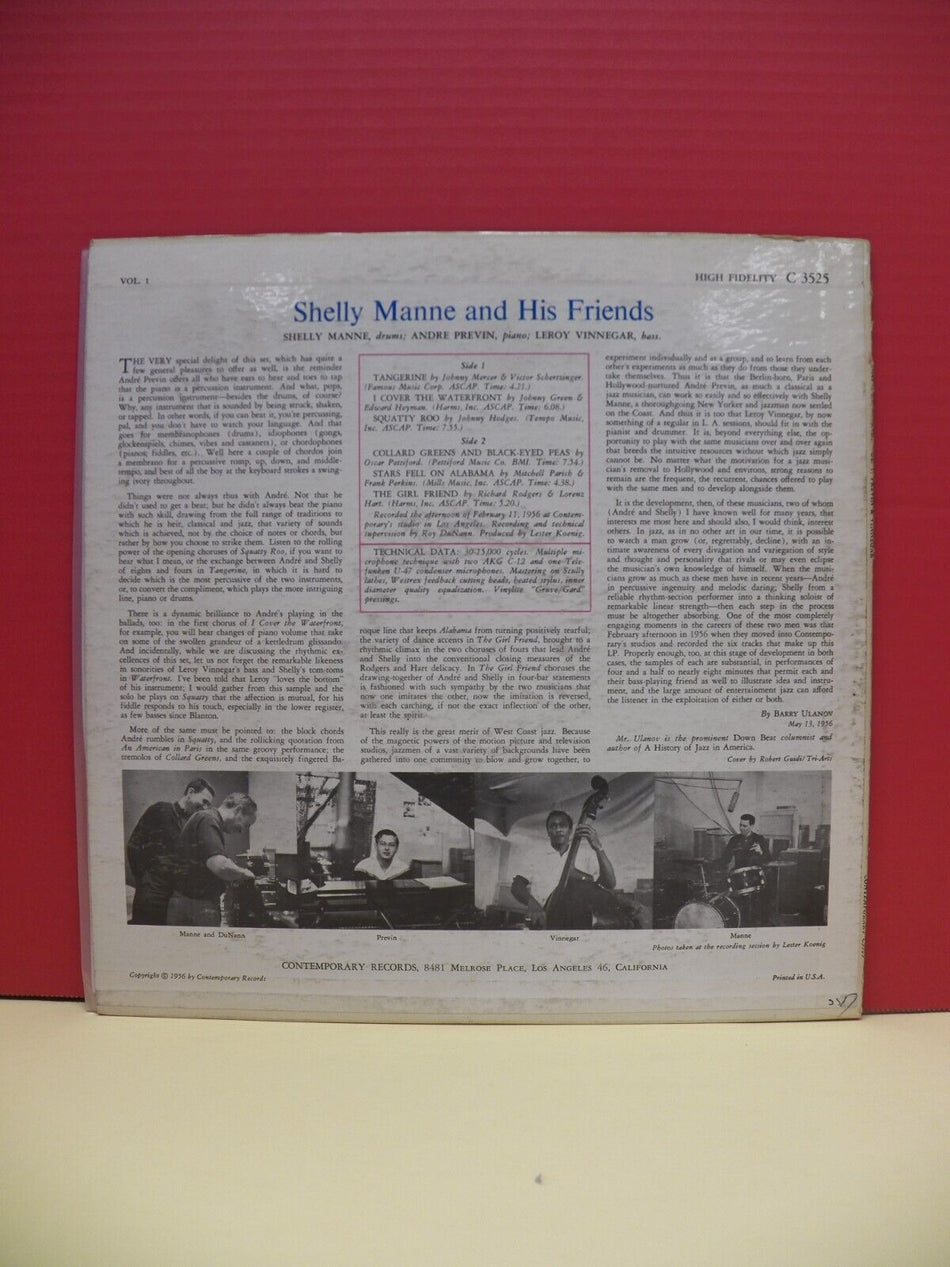 12" LP VG++/EX Shelly Manne & His Friends Vol. 1 1956 Contemporary Mono C3525