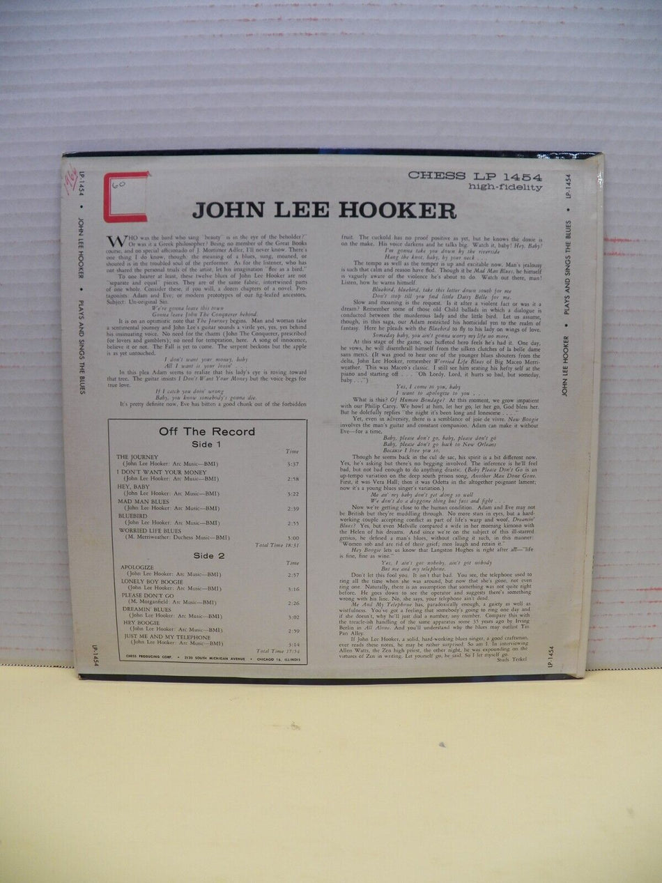 12" LP VG+ John Lee Hooker Plays & Sings The Blues 1961 Chess Mono LP 1454