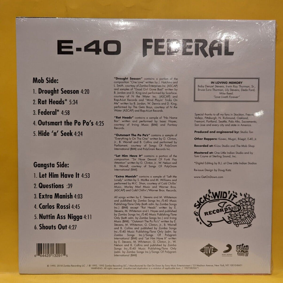 Sealed Vinyl Record LP E-40 - Federal LP 2018 Bay Area Rapper 90s RARE OOP HTF