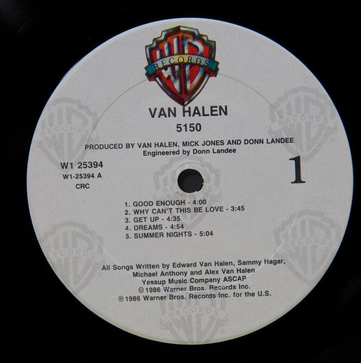 12" LP VG++/EX Van Halen 5150 1986 Warner Bros Record Club Ed 9 W1-25394