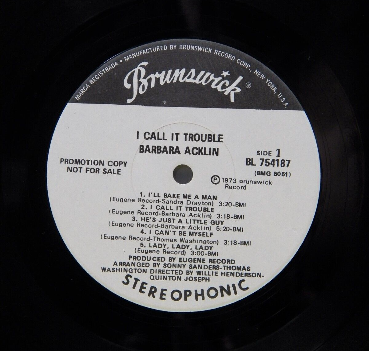 12" LP NM Barbara Acklin I Call It Trouble 1972 Brunswick Records Promo