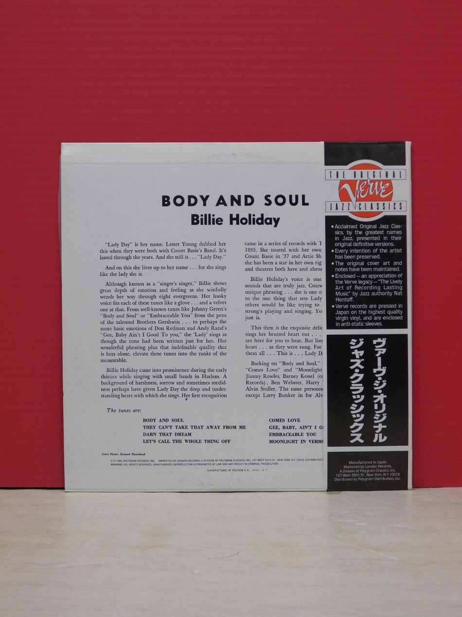 12" LP M- Billie Holiday Body And Soul 1981 Verve Japan Import Reissue Mono