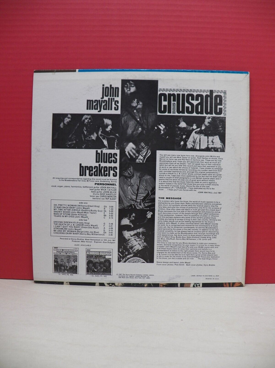 12" LP EX John Mayall's Bluesbreakers Crusade 1970 London Reissue PS 529