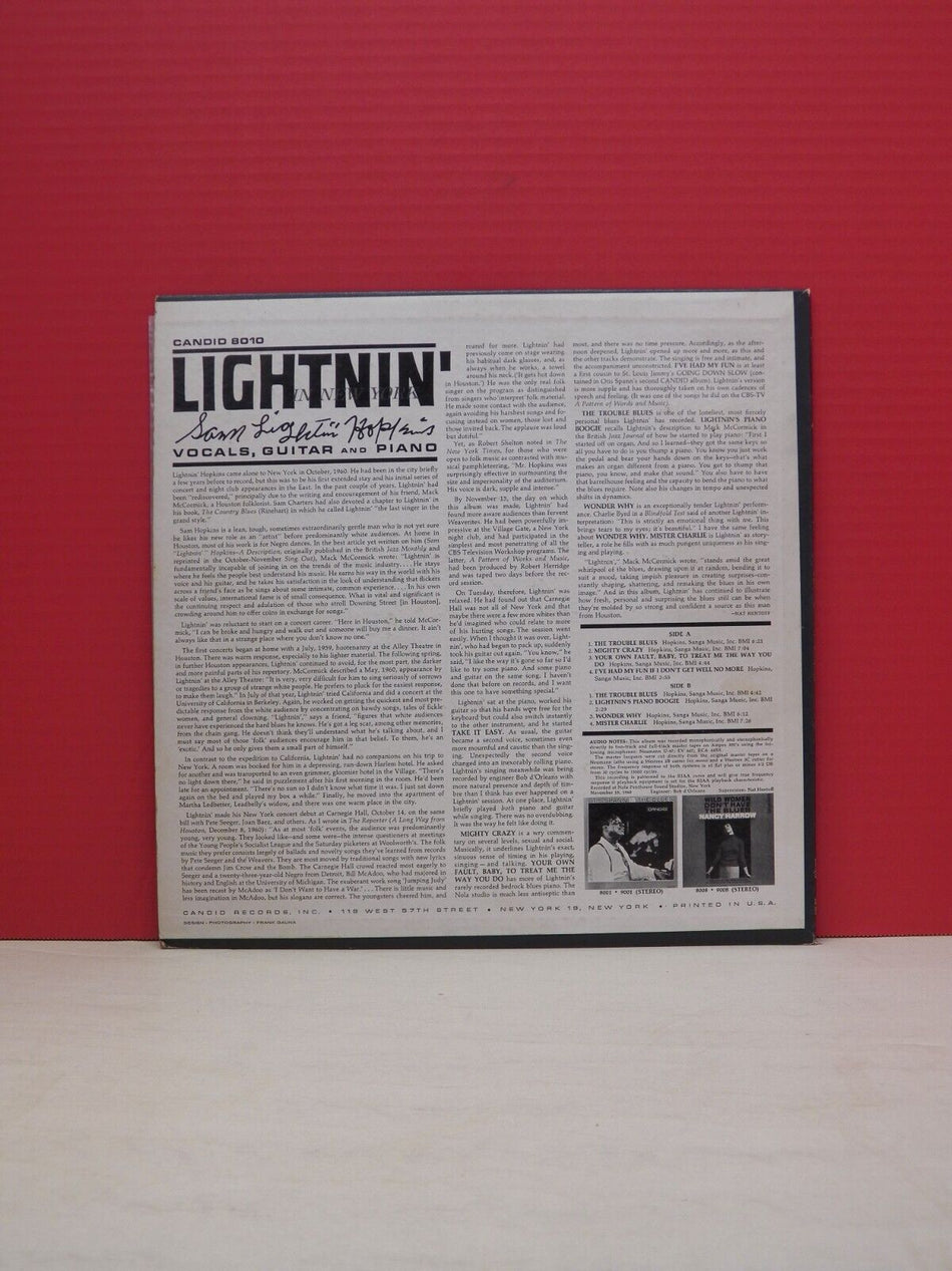 12" LP VG Sam Lightnin' Hopkins Lightnin' In New York 1961 Candid Mono CJM 8010