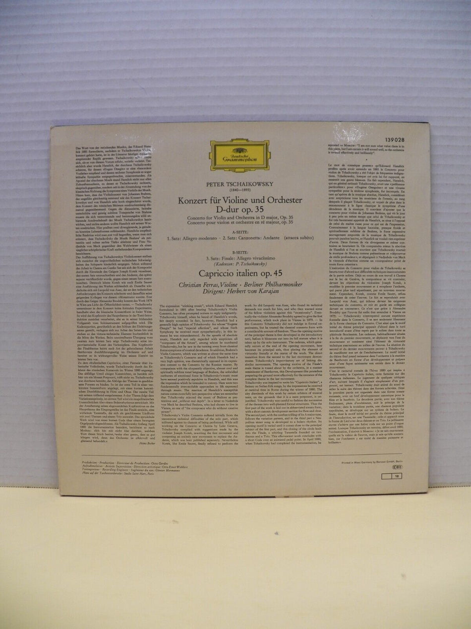 12" LP NM- Ferras/Von Karajan Tchaikovsky Violin Concerto 1979 Germany Import